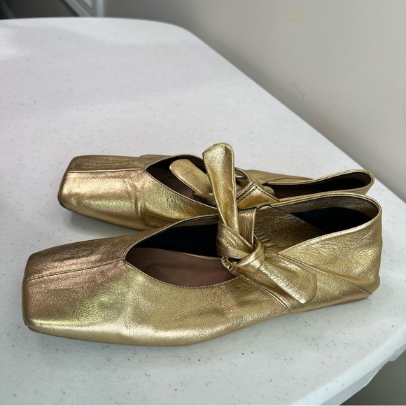 Vicenza Bow Mary Jane Silver leather flats square toes ballet Anthropologie - Picture 2 of 14